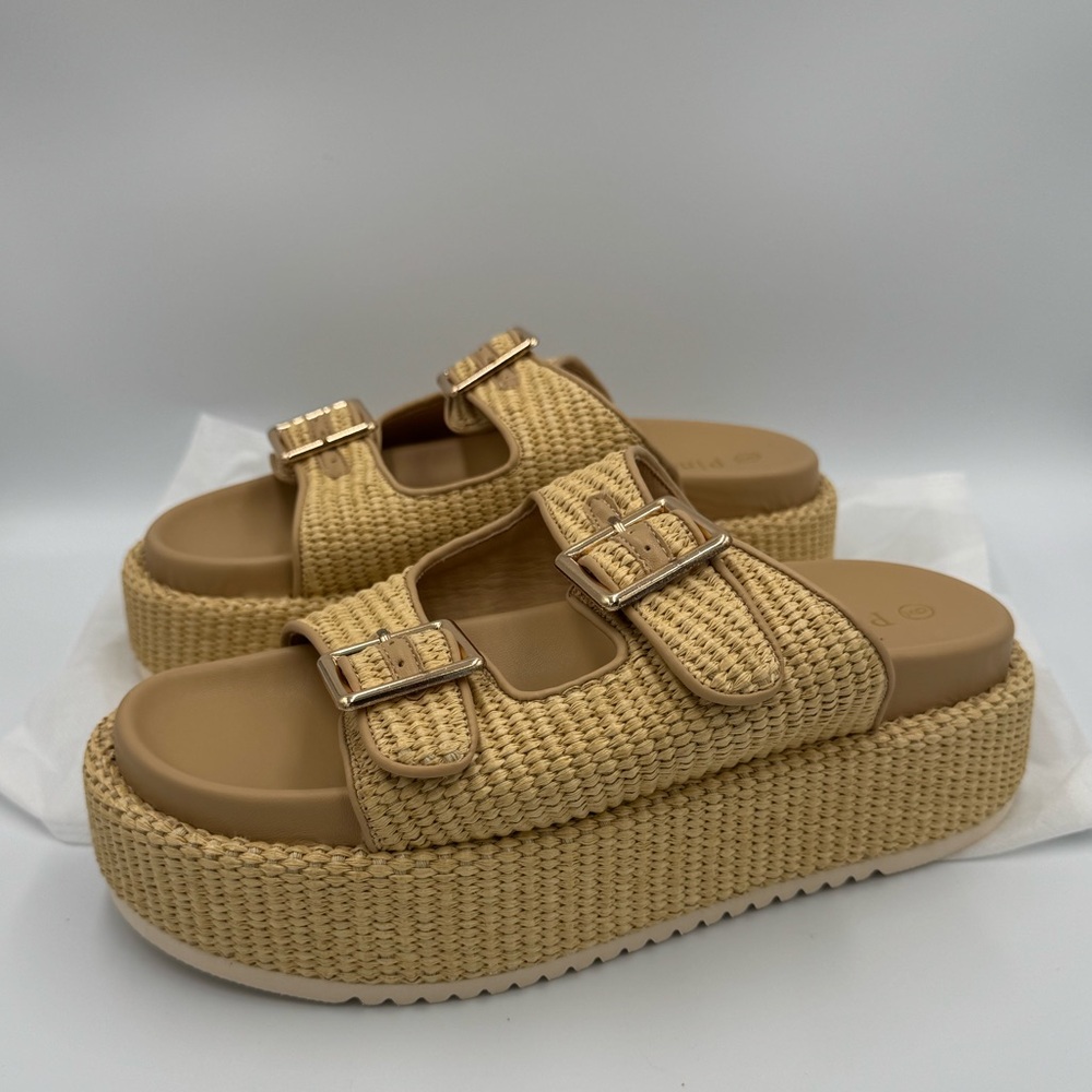 Women's Tan Rattan Platform Sandals Side 9 women new without box